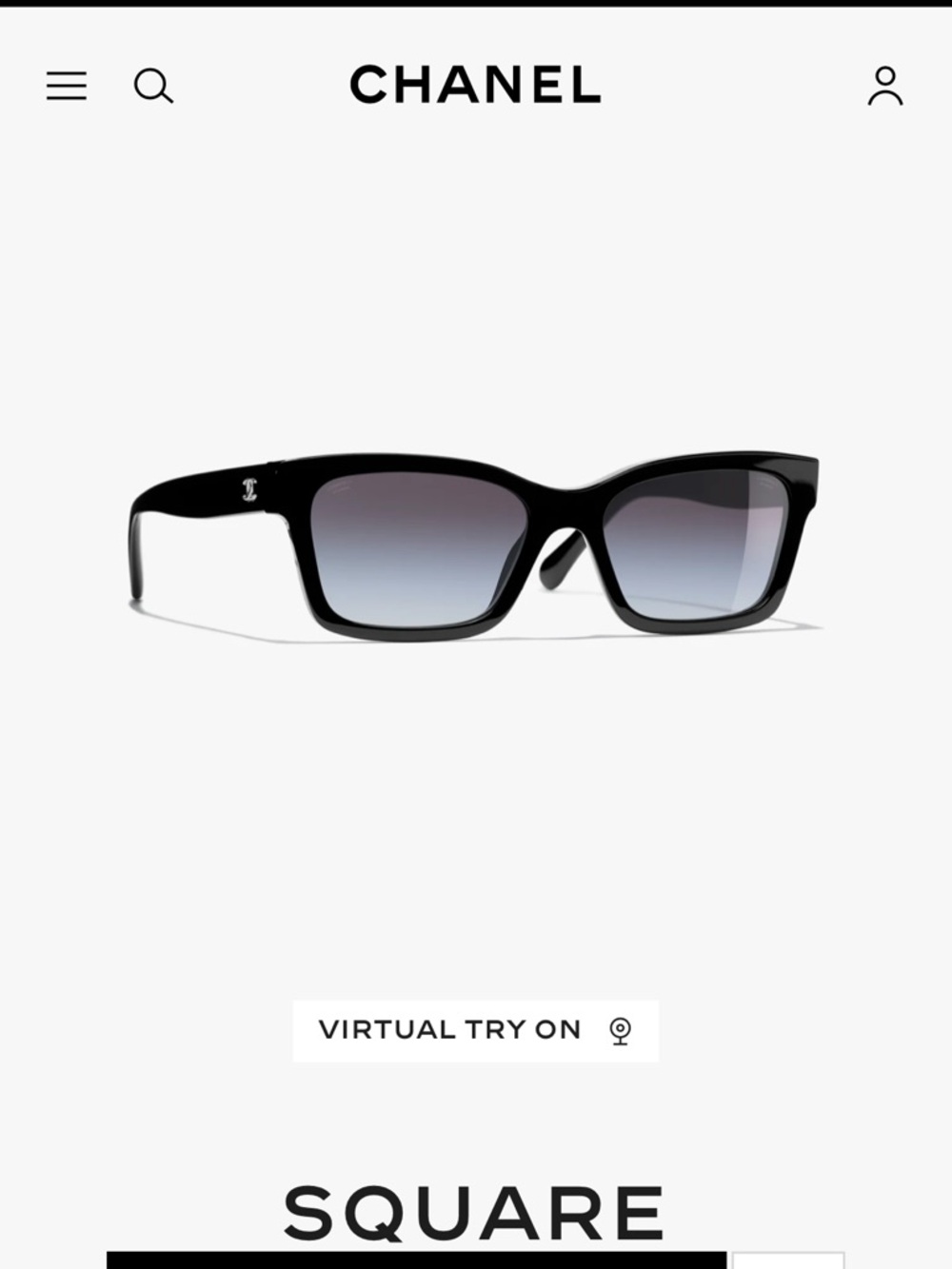 CHANEL Black Square Sunglasses with Gradient Gray Lenses